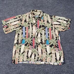 Vintage 90s Reyn Spooner Longboards Hawaiian Camp Shirt Mens Medium Spun Rayon